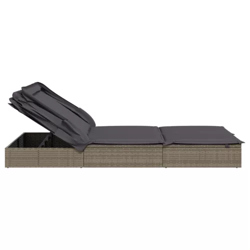  2 személyes szürke polyrattan napágy tetővel 213 x 118 x 97 cm