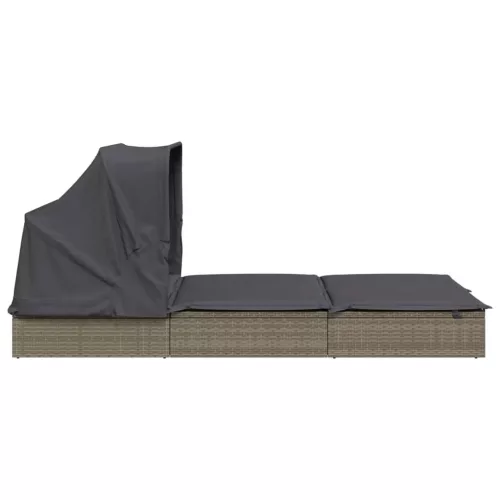  2 személyes szürke polyrattan napágy tetővel 213 x 118 x 97 cm
