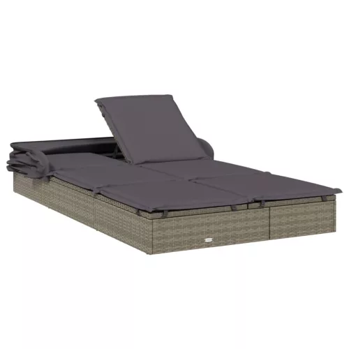  2 személyes szürke polyrattan napágy tetővel 213 x 118 x 97 cm