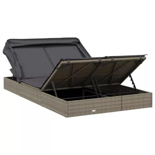  2 személyes szürke polyrattan napágy tetővel 213 x 118 x 97 cm