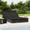  2 személyes fekete polyrattan napágy tetővel 213 x 118 x 97 cm