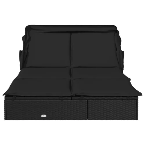  2 személyes fekete polyrattan napágy tetővel 213 x 118 x 97 cm