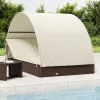  2 személyes barna polyrattan napágy kerek tetővel 211x112x140cm