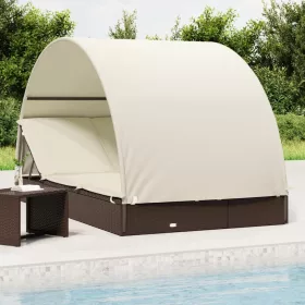    2 személyes barna polyrattan napágy kerek tetővel 211x112x140cm