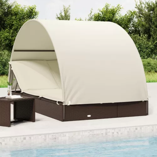  2 személyes barna polyrattan napágy kerek tetővel 211x112x140cm