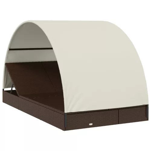  2 személyes barna polyrattan napágy kerek tetővel 211x112x140cm