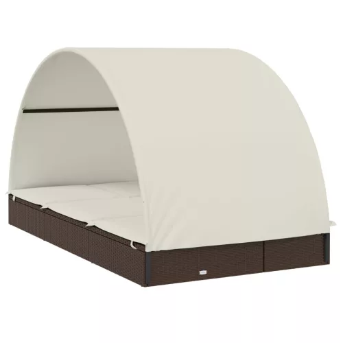  2 személyes barna polyrattan napágy kerek tetővel 211x112x140cm