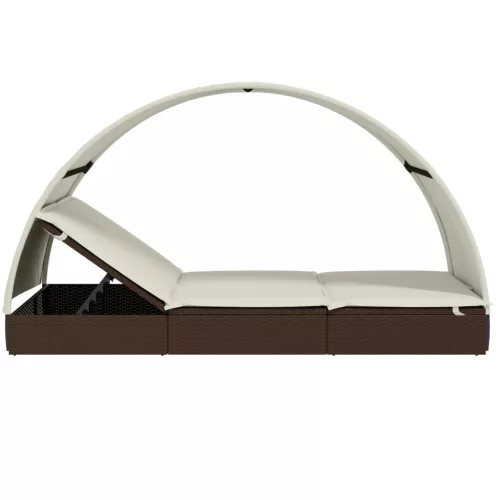  2 személyes barna polyrattan napágy kerek tetővel 211x112x140cm