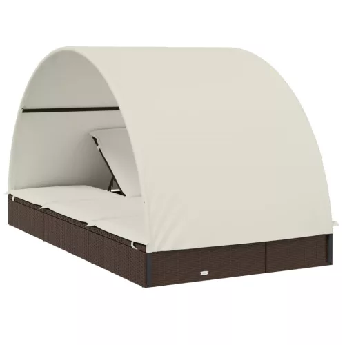  2 személyes barna polyrattan napágy kerek tetővel 211x112x140cm