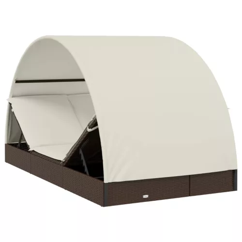  2 személyes barna polyrattan napágy kerek tetővel 211x112x140cm