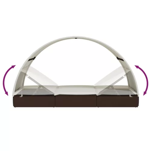  2 személyes barna polyrattan napágy kerek tetővel 211x112x140cm