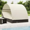  2 személyes fekete polyrattan napágy kerek tetővel 213x118x97cm
