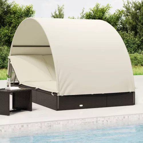  2 személyes fekete polyrattan napágy kerek tetővel 213x118x97cm