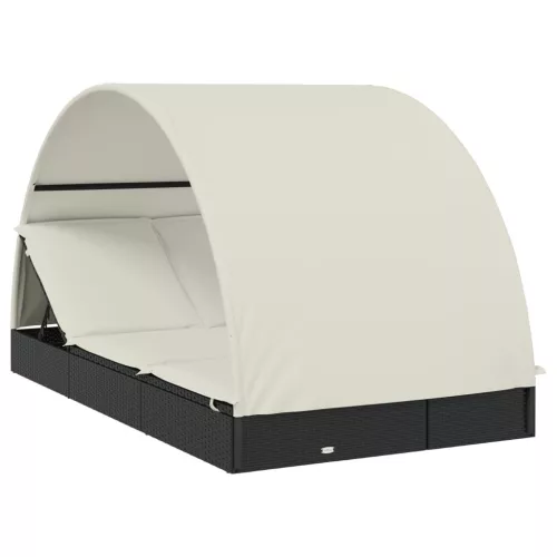  2 személyes fekete polyrattan napágy kerek tetővel 213x118x97cm