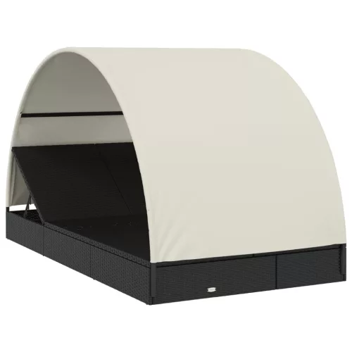  2 személyes fekete polyrattan napágy kerek tetővel 213x118x97cm