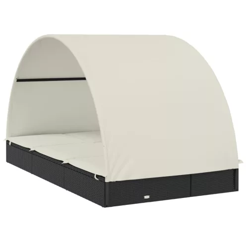  2 személyes fekete polyrattan napágy kerek tetővel 213x118x97cm