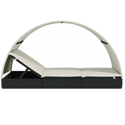  2 személyes fekete polyrattan napágy kerek tetővel 213x118x97cm