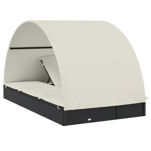  2 személyes fekete polyrattan napágy kerek tetővel 213x118x97cm