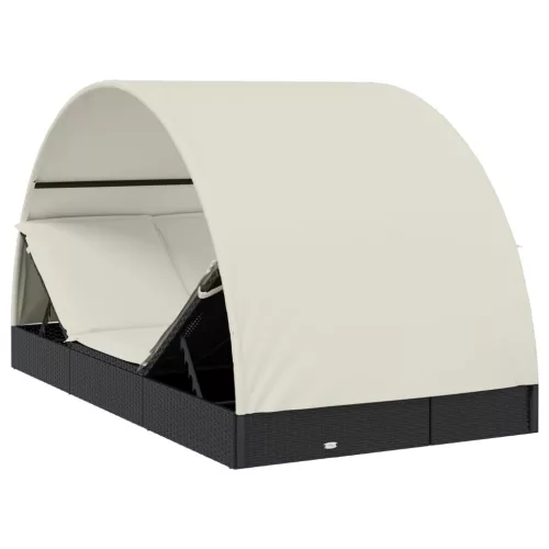  2 személyes fekete polyrattan napágy kerek tetővel 213x118x97cm
