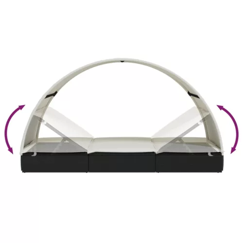  2 személyes fekete polyrattan napágy kerek tetővel 213x118x97cm