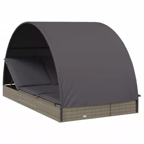  2 személyes szürke polyrattan napágy kerek tetővel 211x112x140