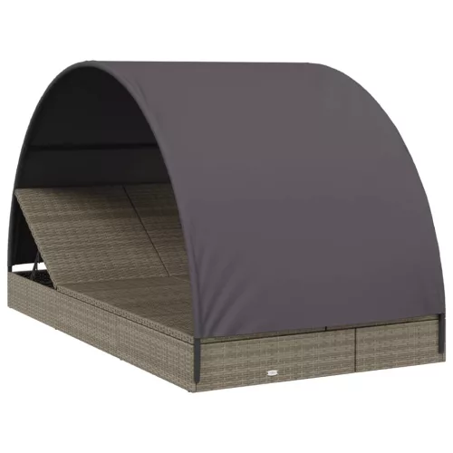  2 személyes szürke polyrattan napágy kerek tetővel 211x112x140