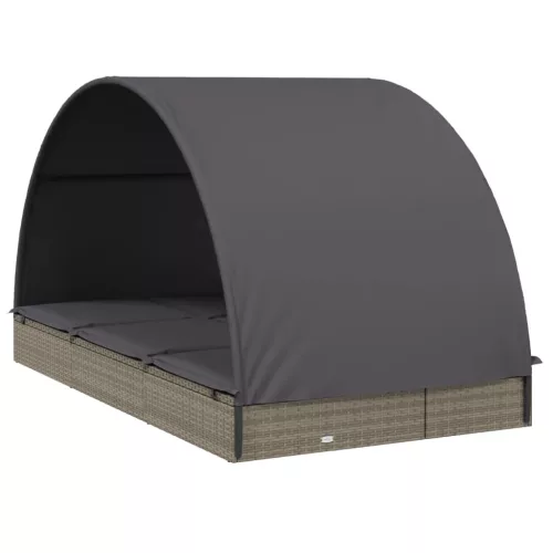  2 személyes szürke polyrattan napágy kerek tetővel 211x112x140
