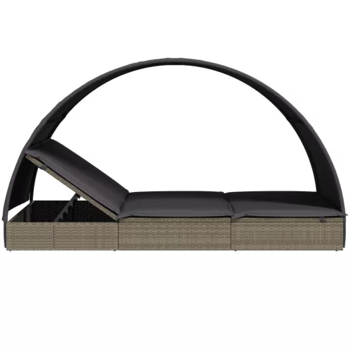  2 személyes szürke polyrattan napágy kerek tetővel 211x112x140