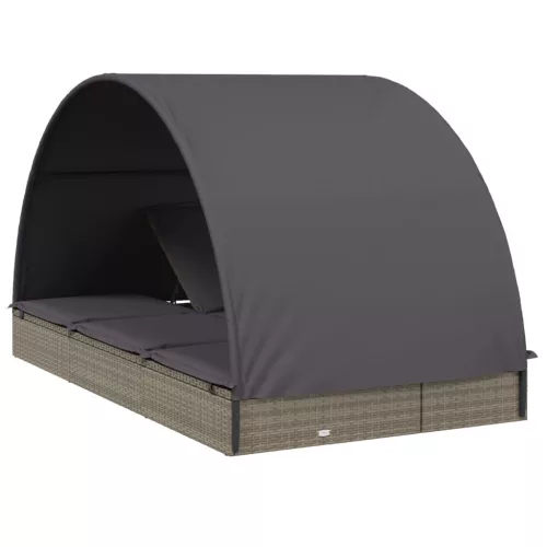  2 személyes szürke polyrattan napágy kerek tetővel 211x112x140