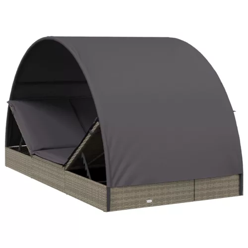  2 személyes szürke polyrattan napágy kerek tetővel 211x112x140