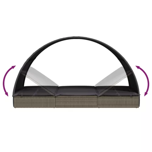  2 személyes szürke polyrattan napágy kerek tetővel 211x112x140