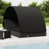  2 személyes fekete polyrattan napágy kerek tetővel 213x118x97cm