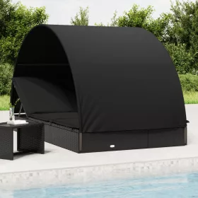    2 személyes fekete polyrattan napágy kerek tetővel 213x118x97cm