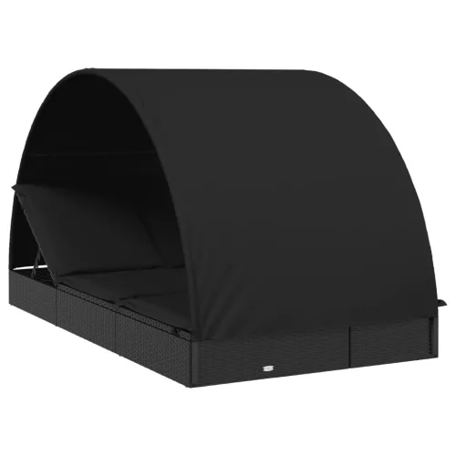  2 személyes fekete polyrattan napágy kerek tetővel 213x118x97cm