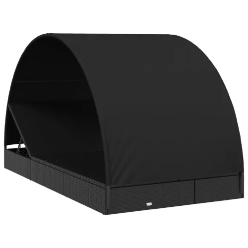  2 személyes fekete polyrattan napágy kerek tetővel 213x118x97cm