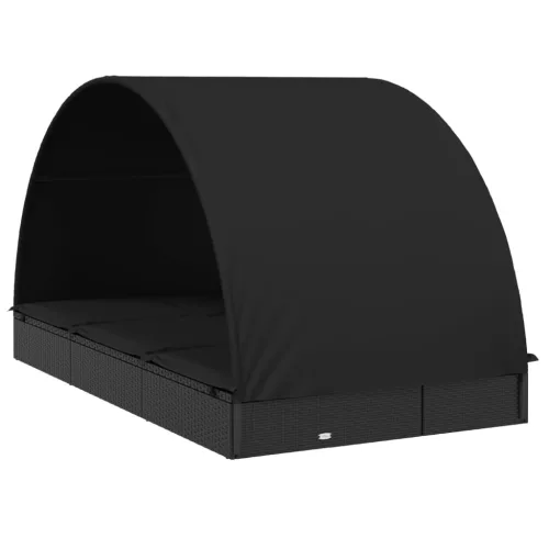  2 személyes fekete polyrattan napágy kerek tetővel 213x118x97cm
