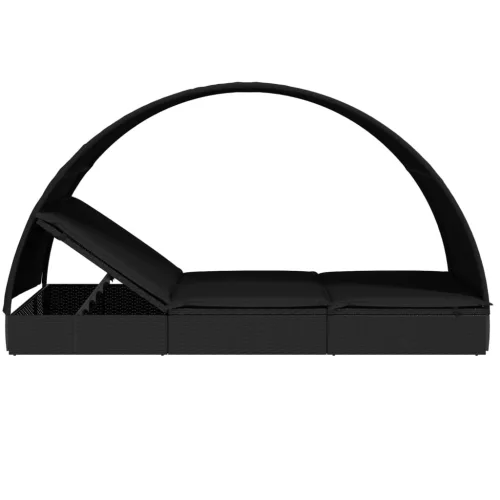  2 személyes fekete polyrattan napágy kerek tetővel 213x118x97cm