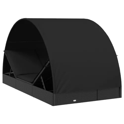  2 személyes fekete polyrattan napágy kerek tetővel 213x118x97cm