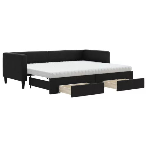 fekete kihúzható szövet heverő fiókokkal 80 x 200 cm