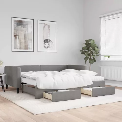  sötétszürke kihúzható szövet heverő fiókokkal 90 x 200 cm
