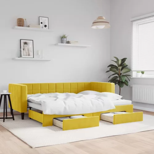  sárga kihúzható bársony heverő fiókkal 80 x 200 cm