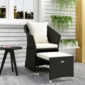    2 részes fekete polyrattan kerti ülőgarnitúra párnákkal