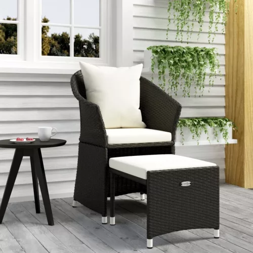  2 részes fekete polyrattan kerti ülőgarnitúra párnákkal