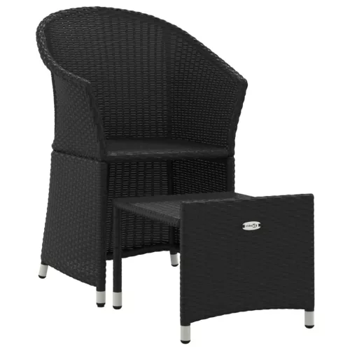  2 részes fekete polyrattan kerti ülőgarnitúra párnákkal
