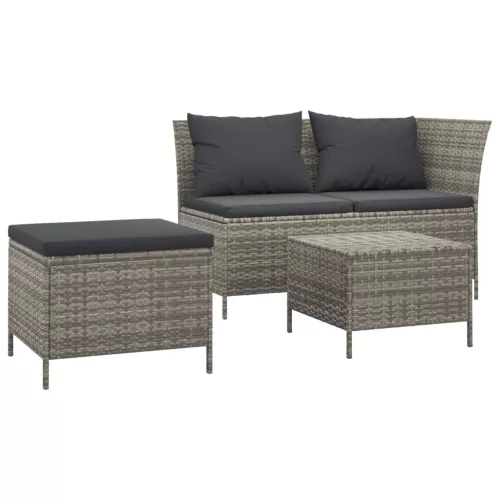  3 részes szürke polyrattan kerti ülőgarnitúra párnákkal