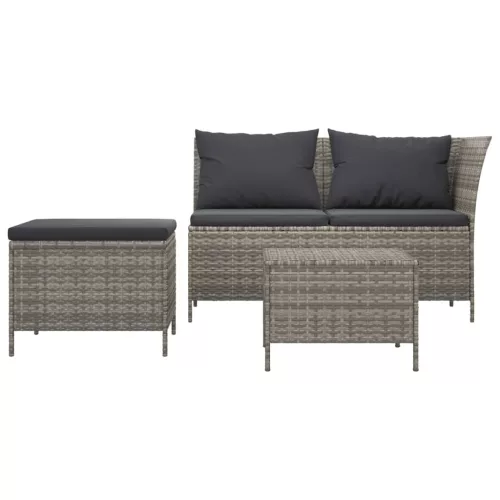  3 részes szürke polyrattan kerti ülőgarnitúra párnákkal