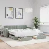  világosszürke kihúzható bársony heverő fiókkal 100 x 200 cm