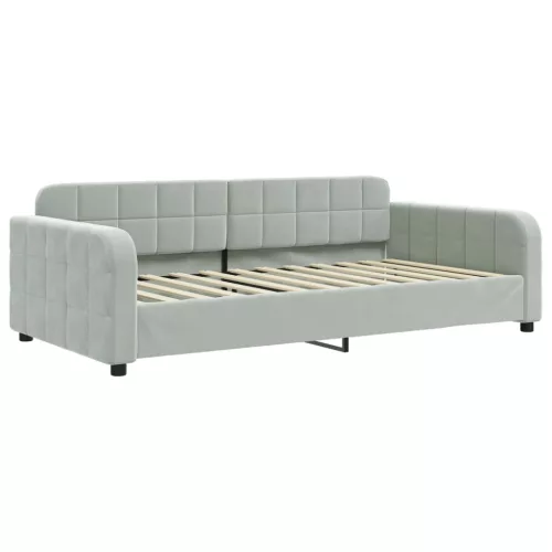  világosszürke kihúzható bársony heverő fiókkal 100 x 200 cm