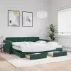  sötétzöld kihúzható bársony heverő fiókkal 100 x 200 cm