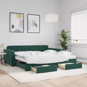    sötétzöld kihúzható bársony heverő fiókkal 100 x 200 cm